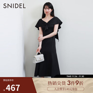 SNIDEL春夏款優(yōu)雅純色荷葉邊V領(lǐng)披肩露背系帶連衣裙SWCO232038 黑色 S （0）
