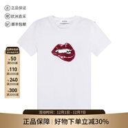 MAX MARA麥絲瑪拉 maxmara 女士棉質(zhì)圓領(lǐng)短袖T恤女裝 MACH 004 白色亮片嘴唇圖案 XS