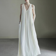 感女輕奢靈動(dòng)白月光重工高定立體百褶長(cháng)裙雪紡v領(lǐng)連衣裙女夏 白月光 L _建議__108-118斤