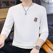 費洛仕男士長(cháng)袖T恤仿 冰絲潮流秋季新款半袖體恤男裝韓版青年修身上衣服 607白色 M （90-105斤）
