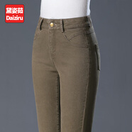 黛姿茹純棉直筒休閑褲女春季2026新款女裝百搭寬松高腰顯瘦大碼中年女褲 棕綠色 L (28) 【推薦100-110斤】