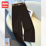 黛姿茹闊腿休閑褲女秋冬季2025新款高腰加絨褲子女小個(gè)子九分窄版直筒褲 【天絲棉】咖啡色/長(cháng)褲 常規 -送腰帶 L (28) 【推薦105-115斤】