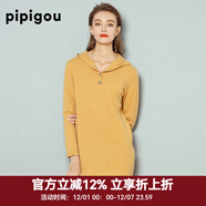 皮皮狗 秋冬新品 連帽款絞花休閑羊絨裙 中長(cháng)款加厚連衣裙針織裙子 231復古黃 M 100