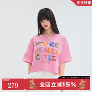 LALABOBO[商場(chǎng)款]純棉寬松短袖t恤女裝25夏新款辣妹露腰短上衣LBEB-WSDT38 粉色 M