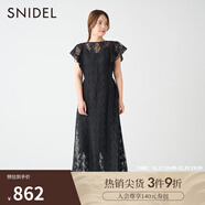 SNIDEL秋冬優(yōu)雅一字領(lǐng)荷葉邊收腰系帶露背蕾絲連衣裙SWFO234102 黑色 S （0）