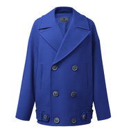 阿瑪施秋冬爆款藍色綿羊毛百搭翻領(lǐng)中長(cháng)款毛呢外套5400921 深藍色 XS (1)