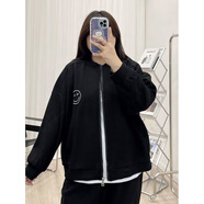 軒凡朵大碼胖mm2300斤衛衣女2025春秋季寬松BF慵懶風(fēng)開(kāi)衫顯瘦上衣外套 黑色薄款 2XL 2XL145-165斤