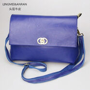 頭層牛皮女包2024新款多層迷你包真皮單肩斜揹包時(shí)尚媽媽包真皮包 寶藍色大號新款