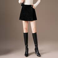 短裙半身裙雪尼爾小A字短裙褲女款2025冬季新款韓版高腰顯瘦時(shí)尚 黑色 S