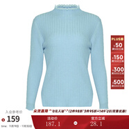 兩三事梵高文藝 青衫 蕾絲拼接半高領(lǐng)打底衫女春季復古修身內搭針織衫 淺藍 均碼 F