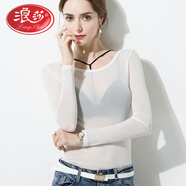 浪莎黑色網(wǎng)紗打底衫女內搭圓領(lǐng)透明小衫夏季新款緊身薄款T恤 白色圓領(lǐng)(前后單層) M 90-108斤穿