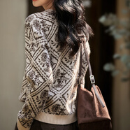 HAAPES英倫風(fēng)提花圓領(lǐng)毛衣女秋冬新款高級感針織套衫復古穿搭外穿毛衣 花色 S 2碼