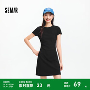 森馬（Semir）連衣裙女收腰T恤裙小心機夏季2025新款繡花圓領(lǐng)短裙簡(jiǎn)約休閑 黑色90001 S