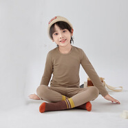 日本兒童秋衣秋褲套裝純棉男童保暖內衣中大童女孩寶寶打底睡衣棉 泡-萊卡棉內衣套高級咖 140 cm