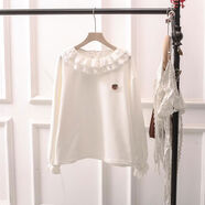 秋冬日系蕾絲領(lǐng)衛衣女上衣小清新森女系文藝寬松百搭白色打底衫胖 白色 均碼 均碼
