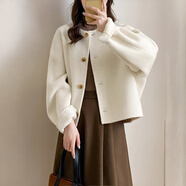 五個(gè)橘子短外套女2025秋冬夾棉加厚圓領(lǐng)毛呢小香風(fēng)名媛氣質(zhì)小個(gè)子上衣女 白色 L