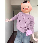 鹿王戀雪韓系圓領(lǐng)毛衣針織衫女秋冬季2025新款小個(gè)子寬松加厚打底衫上衣服 紫色 S 建議75-95斤