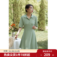 獨束【長(cháng)短可選】大碼女裝POLO領(lǐng)連衣裙夏新款微胖mm遮肉顯瘦 綠色(dy) 4XL