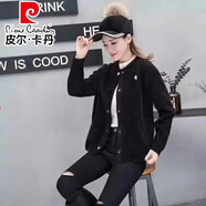 皮爾卡丹（pierre cardin）2025秋冬新款水貂絨短款外套女加厚寬松開衫顯瘦百搭純色毛毛上衣 黑色 3XL