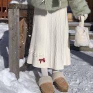 小個(gè)子半身裙冬 日系文藝白色半裙毛線(xiàn)針織半身裙女秋冬長(cháng)裙小個(gè) 白色 S