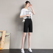 京東甄選米白色高腰牛仔短褲女夏季2025新款薄款黑色直筒五分寬松 黑色 25 25