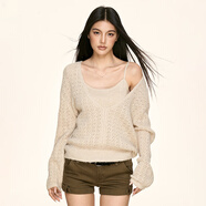 AAISUP美式V領(lǐng)鉤花鏤空針織衫女秋冬2025新款純色內搭罩衫吊帶兩件套潮 燕麥色 均碼 (80-125);15天內發(fā)貨