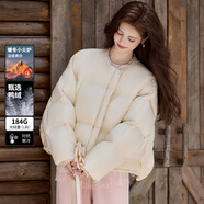 白鹿語(yǔ)時(shí)尚鴨絨短款羽絨服25冬季新款四合扣寬松羽絨外套女 米杏色 M