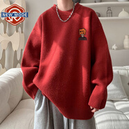 NEW OR MODE美式復古毛衣男士秋冬季保暖新款內搭打底寬松外穿針織衫外套男裝 酒紅色 XL