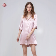維多利亞宮廷絲綢睡衣真絲襯衫裙中長(cháng)款100%桑蠶絲舒適睡裙女士家居服睡衣 粉紫 XL （115-130斤）