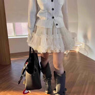 韓國2025年春季新款層層重工百搭半身裙女網(wǎng)紗蓬蓬短裙 米杏色 XL XL