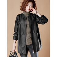 俏博萊中長(cháng)款皮衣外套女2025春秋新款韓版寬松顯瘦減齡PU棒球服皮上衣潮 黑色 4XL 建議161-174斤
