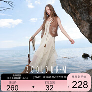 三彩2025秋季新款荷葉邊吊帶裙雪紡連衣裙無(wú)袖A字大擺長(cháng)裙復古M