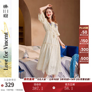 兩三事度假風(fēng)法式連衣裙女茶歇24夏季復古刺繡方領(lǐng)短袖裙子嗜好冷鳶 米杏色預售 M