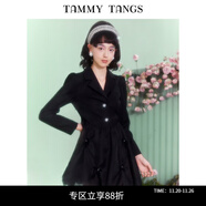 糖力【商場(chǎng)同款】春秋新款黑色長(cháng)袖歐根紗擺西裝連衣裙女 黑色 S