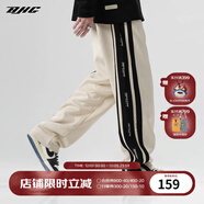 BJHG【2.0】 不計后果春秋環(huán)保麂皮絨串標拼接休閑褲子男潮流直筒長(cháng)褲 卡其色 L (120-140斤）