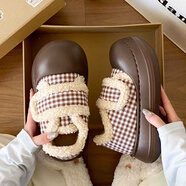 韓采爾（Hancrers）新款秋冬季EVA棉鞋女復古格子白板袖珍包頭靴保暖不透風(fēng)通勤棉鞋 深咖色棉鞋黑標 38 -39碼內長(cháng)約22cm偏小碼