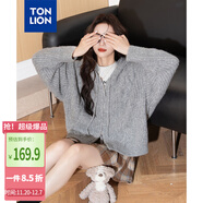 唐獅（TonLion）2025秋冬女連帽絞花雙向拉鏈開(kāi)衫毛線(xiàn)衫