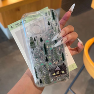 中掌柜適用iPhone16流沙手機殼蘋(píng)果14promax小米15新年圣誕opporeno12房 精孔流沙殼-透明-銀色沙[XWYM900雪地房子森 榮耀X50i+