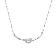 古兮木禮S999純銀愛(ài)心打結微笑項鏈女鎖骨鏈日韓ins氣質(zhì)閃鉆小眾百搭 打結項鏈-白金色 足銀