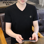 費洛仕男士冰絲V領(lǐng)短袖t恤男夏季薄款潮流純色半袖雙領(lǐng)潮牌打底衫上衣男 TBW5113黑色 XL （120-135斤）