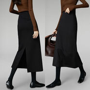 ONE BUYE【新品】百搭純色加絨長(cháng)裙冬款時(shí)尚簡(jiǎn)約氣質(zhì)休閑半裙25080415 黑色 S