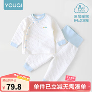 優(yōu)奇嬰兒衣服秋冬套裝寶寶保暖夾棉內衣高腰護肚男女兒童2件套秋冬裝 秋冬【高腰】淺藍 80