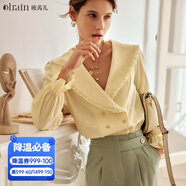 Olrain歐芮兒緞面長(cháng)袖襯衫女春裝寬松顯瘦時(shí)尚氣質(zhì)翻領(lǐng)提花襯衣 淺黃色 M 160/84A