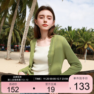 三彩2025夏季新款坑條針織衫V領(lǐng)開(kāi)衫外套短款長(cháng)袖罩衫輕薄小衫M