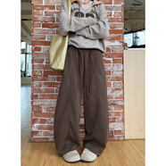 森馬（Semir）可可里自制美式抽繩闊腿彎刀衛褲女裝秋冬加絨加厚保暖休閑長(cháng)褲 深咖色 L