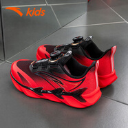 安踏（ANTA）兒童運動(dòng)鞋男大童弓速跑步鞋25年秋冬新款皮面旋鈕扣防滑學(xué)生跑鞋 熒光烈火紅/黑-2 34