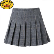G.DUCKKIDS女童短裙半身裙秋冬韓版童裝中大童格子半裙洋氣兒童毛呢百褶裙潮 淺灰色格子毛呢裙 120 cm 建議110-120cm年齡5-6歲