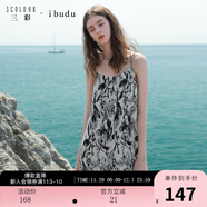 三彩2025夏季新款雪紡壓皺連衣裙無(wú)袖吊帶裙花卉寬松長(cháng)裙女 黑白花卉 L 165/88A