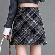 學(xué)院風(fēng)格子包臀裙女秋冬2024新款高腰修身顯瘦半身裙清新毛呢短裙 LMX-黑小格高級毛呢短裙 S  80-90斤