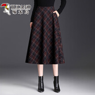 啄木鳥(niǎo)2025新款格子半身長(cháng)裙女秋冬毛呢半身裙加厚冬裙女士媽媽字半裙 紅格(裙長(cháng)72cm) XL 適合體重110-120斤